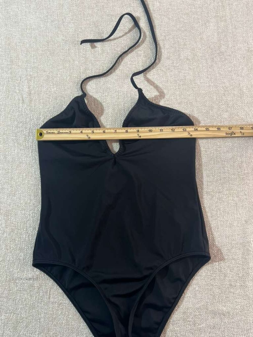 Victorias Secret Black Halter One Piece Swimsuit Braided V-Neck Size Medium - Picture 7 of 8